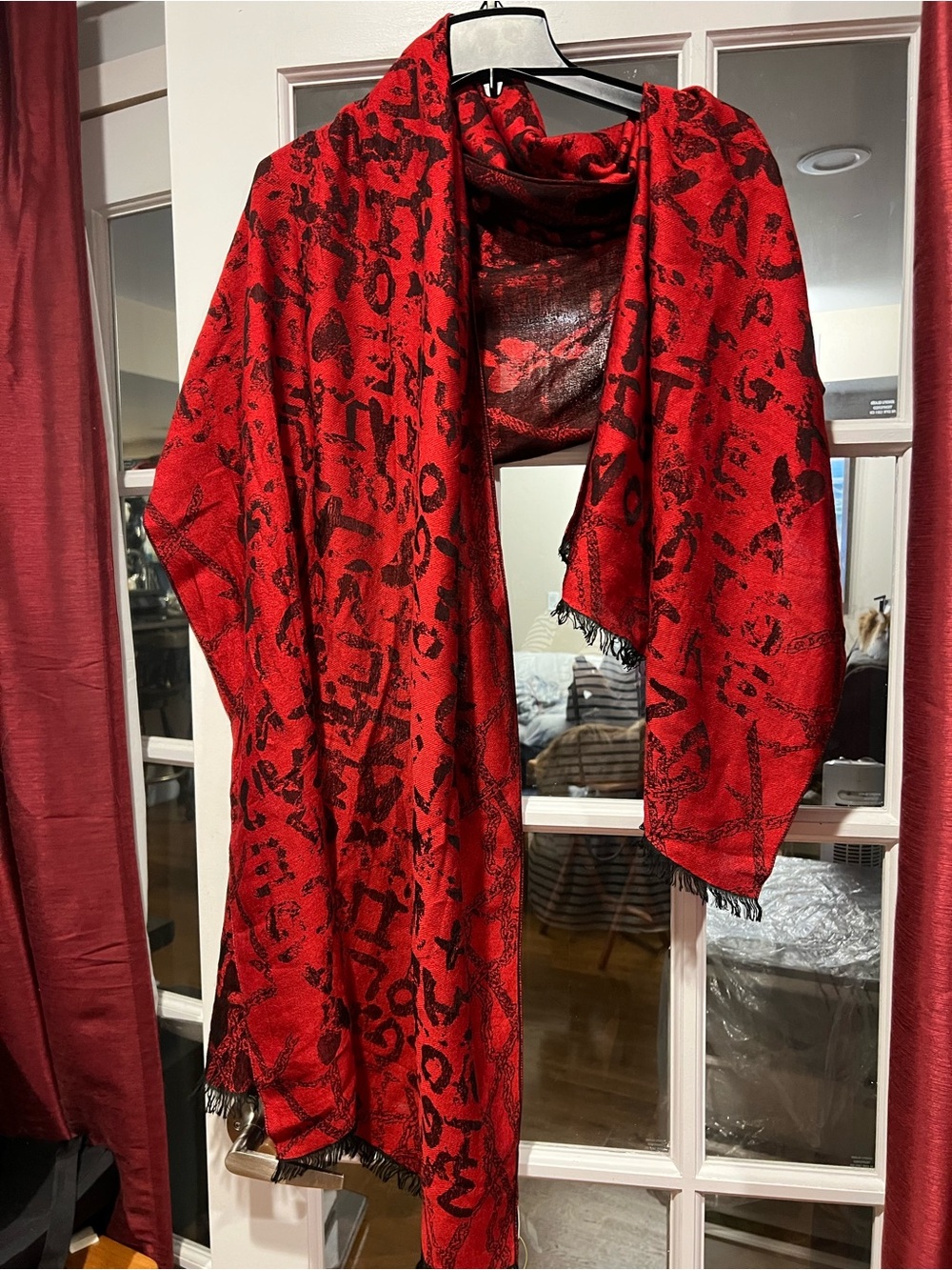 Zadig & Voltaire Red and Black Animal-Print Wrap Scarf
